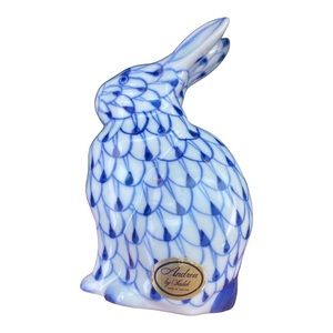 Vintage Rabbit Porcelain Andrea by Sadek Hand-painted Figurine Blue and White